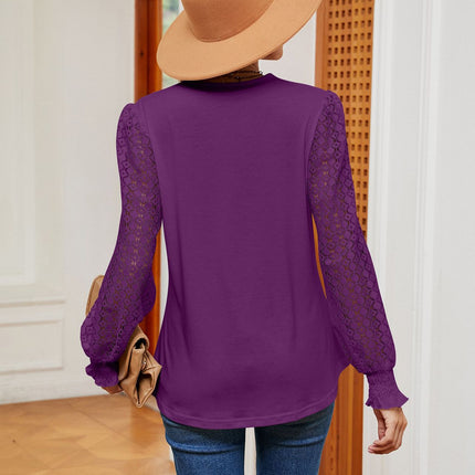 Women's V Neck Hollow Out Long Sleeve Blouse Casual Shirts Tops