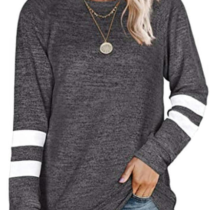 Women's Lightweight Shirts Color Block Long Sleeve Loose Fit Tunics Tops