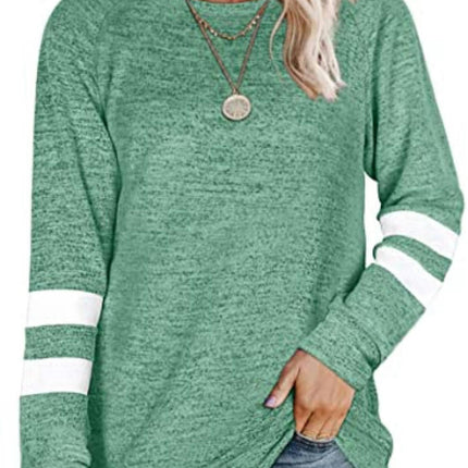 Women's Lightweight Shirts Color Block Long Sleeve Loose Fit Tunics Tops