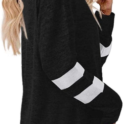 Women's Lightweight Shirts Color Block Long Sleeve Loose Fit Tunics Tops