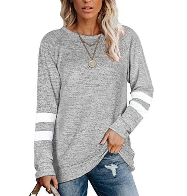 Women's Lightweight Shirts Color Block Long Sleeve Loose Fit Tunics Tops