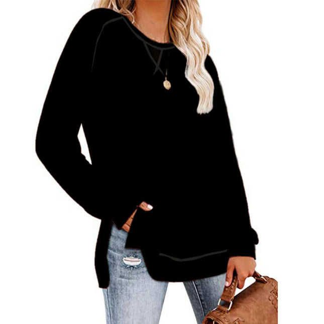 Women's Casual Long Sleeve T Shirt Crewneck Side Split Loose Tunic Tops