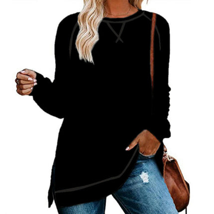 Women's Casual Long Sleeve T Shirt Crewneck Side Split Loose Tunic Tops