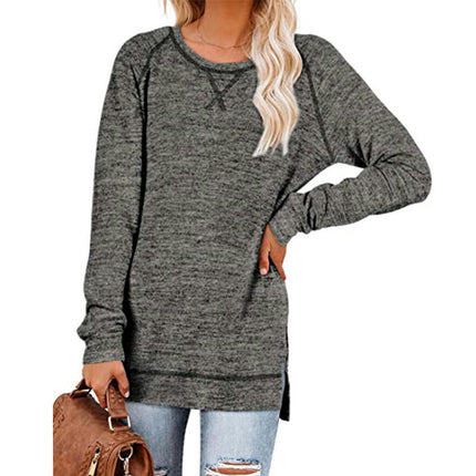 Women's Casual Long Sleeve T Shirt Crewneck Side Split Loose Tunic Tops