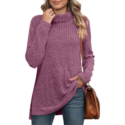 Women's Tunic Tops Turtleneck Long Sleeve Side Split Tunic Shirts