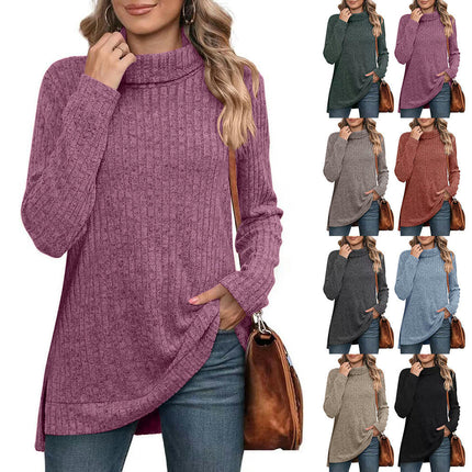 Women's Tunic Tops Turtleneck Long Sleeve Side Split Tunic Shirts