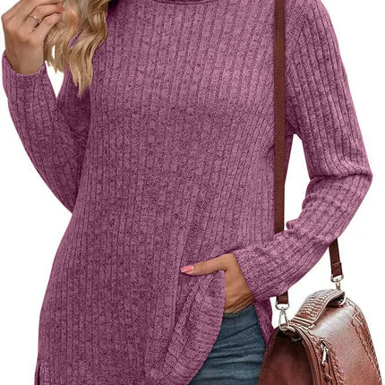 Women's Tunic Tops Turtleneck Long Sleeve Side Split Tunic Shirts