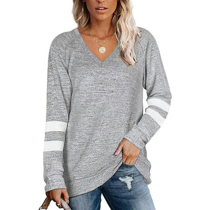 Women's Long Sleeve Color Block Tunics Tops V Neck Shirts Casual Blouses