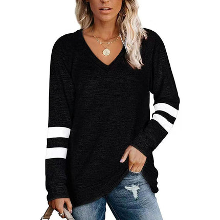 Women's Long Sleeve Color Block Tunics Tops V Neck Shirts Casual Blouses