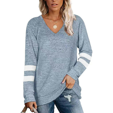 Women's Long Sleeve Color Block Tunics Tops V Neck Shirts Casual Blouses