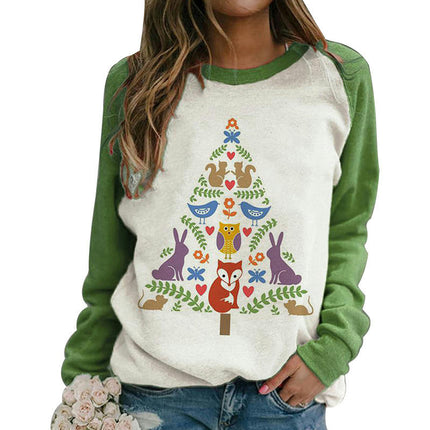 Christmas Tree Tops for Women Long Sleeve Tops Color Block Shirt