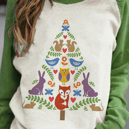 Christmas Tree Tops for Women Long Sleeve Tops Color Block Shirt