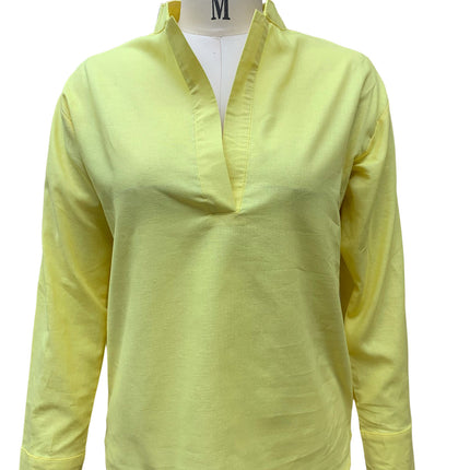 Women's Casual Blouse Tops Long Sleeve V Neck Cotton Linen Shirts