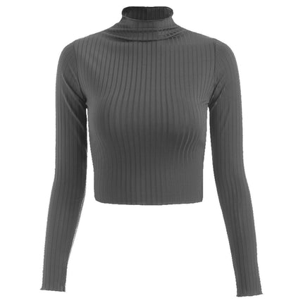 Women's Ribbed Half Turtleneck Fitted Long Sleeve Shirts Crop Tops