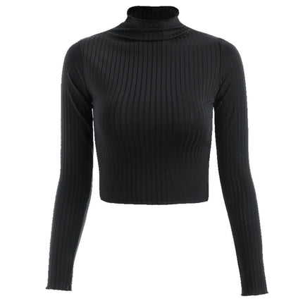 Women's Ribbed Half Turtleneck Fitted Long Sleeve Shirts Crop Tops