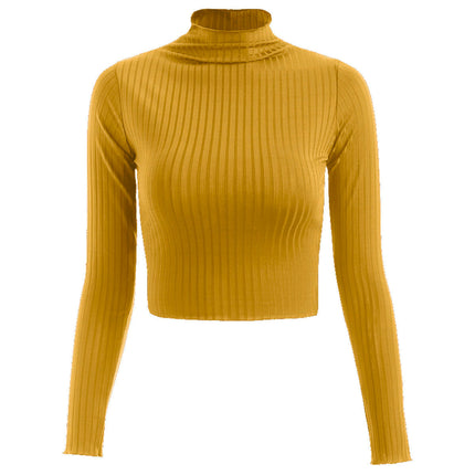 Women's Ribbed Half Turtleneck Fitted Long Sleeve Shirts Crop Tops