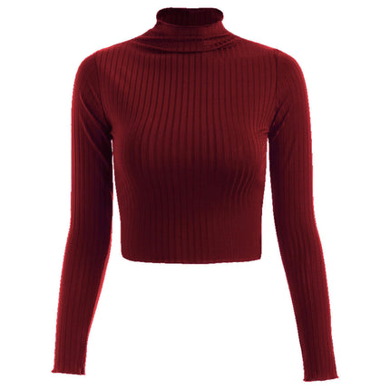 Women's Ribbed Half Turtleneck Fitted Long Sleeve Shirts Crop Tops