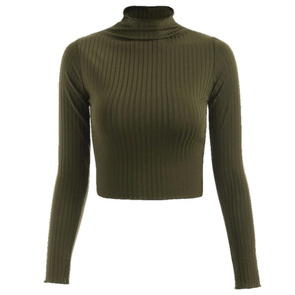 Women's Ribbed Half Turtleneck Fitted Long Sleeve Shirts Crop Tops