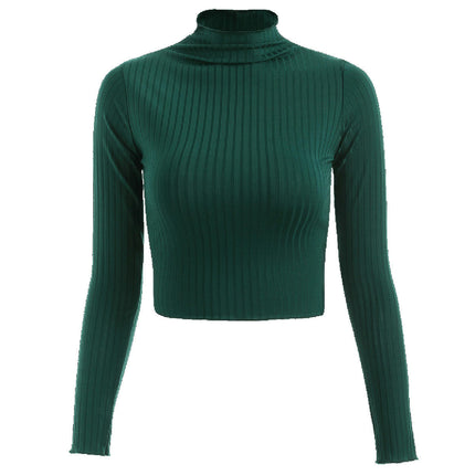 Women's Ribbed Half Turtleneck Fitted Long Sleeve Shirts Crop Tops