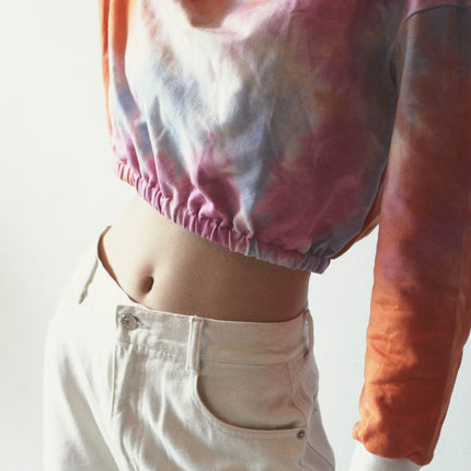 Women Cropped Sweatshirt Long Sleeves Tie Dye Crop Tops