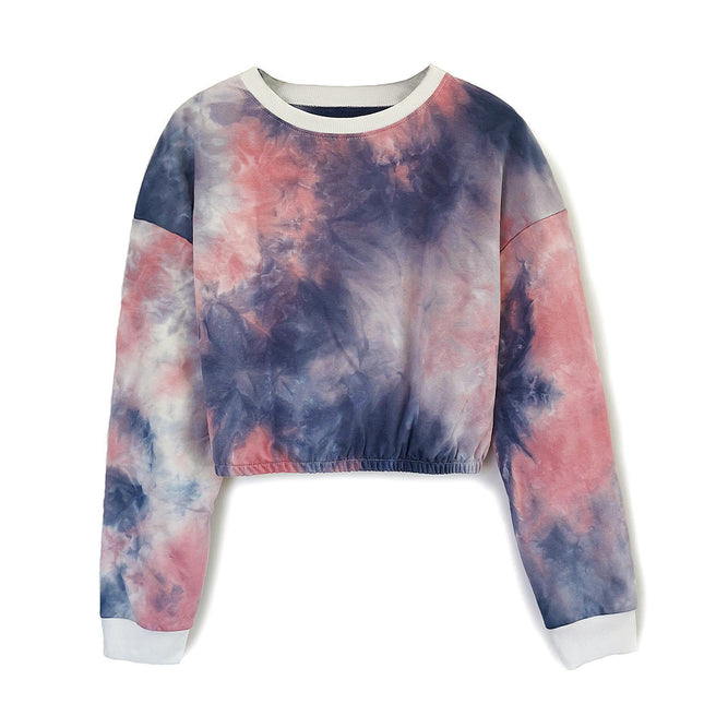 Women Cropped Sweatshirt Long Sleeves Tie Dye Crop Tops