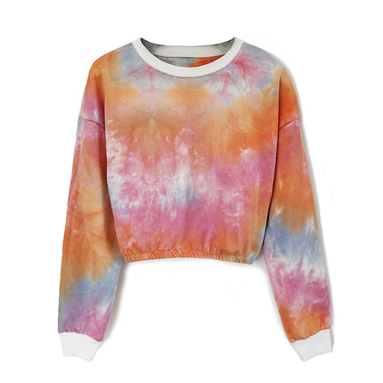 Women Cropped Sweatshirt Long Sleeves Tie Dye Crop Tops