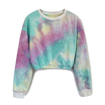 Women Cropped Sweatshirt Long Sleeves Tie Dye Crop Tops