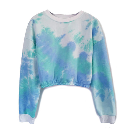 Women Cropped Sweatshirt Long Sleeves Tie Dye Crop Tops