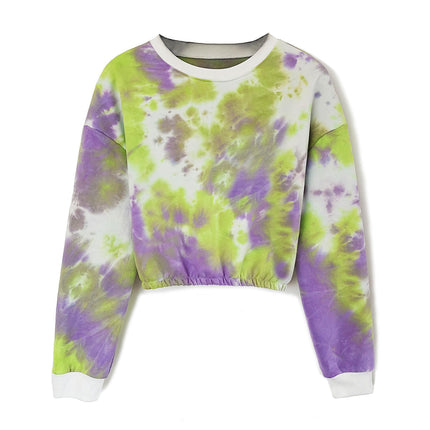 Women Cropped Sweatshirt Long Sleeves Tie Dye Crop Tops