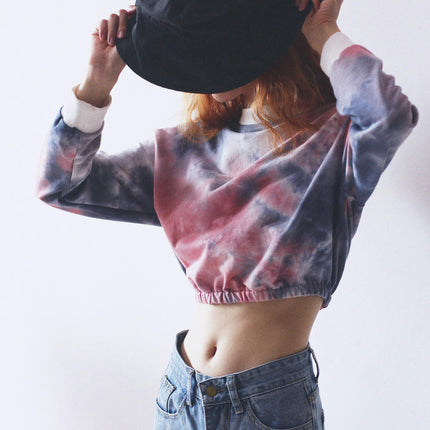 Women Cropped Sweatshirt Long Sleeves Tie Dye Crop Tops