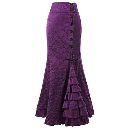 Women's Lace-Up Drawstring Tiered Ruffle Maxi Long Mermaid Pencil Skirt