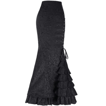 Women's Lace-Up Drawstring Tiered Ruffle Maxi Long Mermaid Pencil Skirt