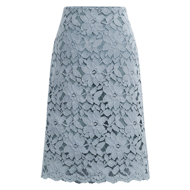 Women's Floral Lace Elegant High Waisted Midi Skirt