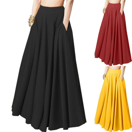 Women's High Waisted Maxi Skirts with Pockets Elastic Flowy Skirt