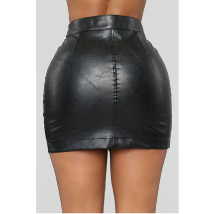 Women Faux Leather Skirt A-line High Waist Mini Skirt with Zipper