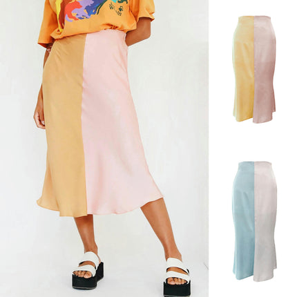 Women's Skirt Midi Length Satin High Waist Elastic Skirts