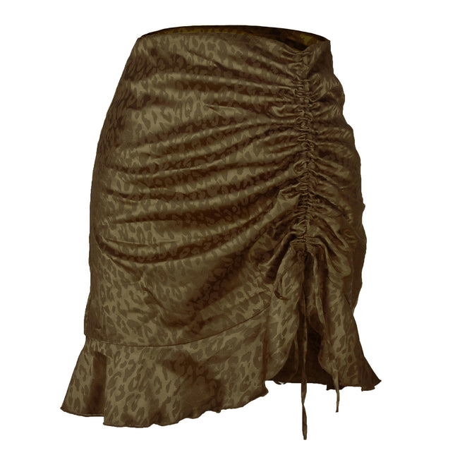 Women's Ruched High Waist Drawstring Ruffle Hem Short Mini Skirt