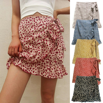 Women's Summer Wrap Floral High Waist Ruffle Short Mini Skirts