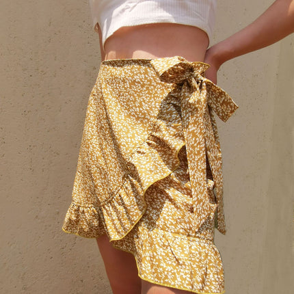 Women's Summer Wrap Floral High Waist Ruffle Short Mini Skirts