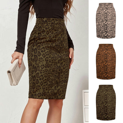 Women's Leopard Print High Waist Zipper Pencil Skirt