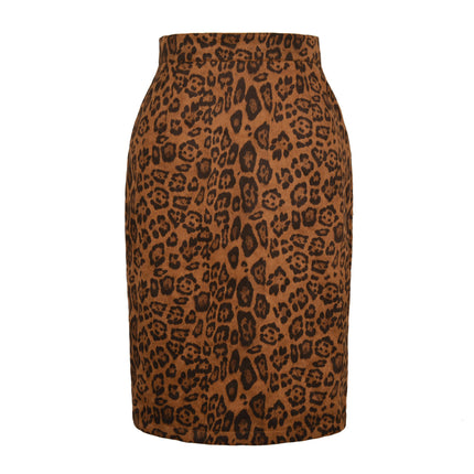 Women's Leopard Print High Waist Zipper Pencil Skirt