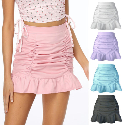 Women's High Waist Wrap Skirt Ruffle Hem Mini Short Skirts