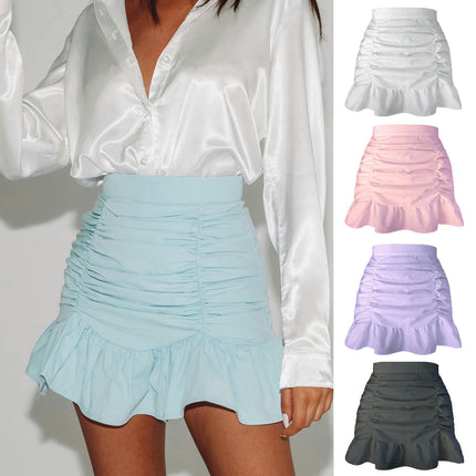 Women's High Waist Wrap Skirt Ruffle Hem Mini Short Skirts