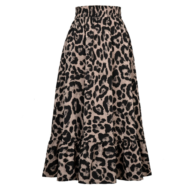 Women's Leopard Print Long Skirts Elastic High Waisted A Line Maxi Skirt