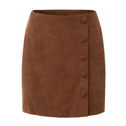 Women's Button Mini Skirt Bodycon Corduroy Pencil Skirts