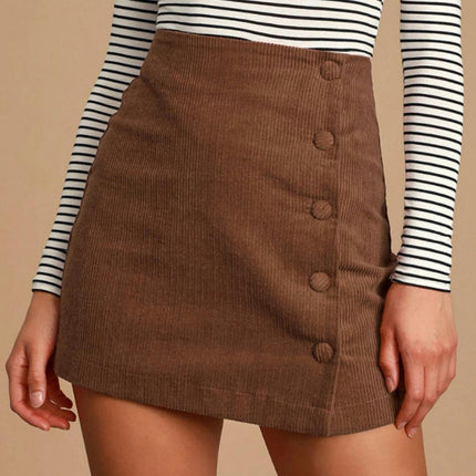 Women's Button Mini Skirt Bodycon Corduroy Pencil Skirts