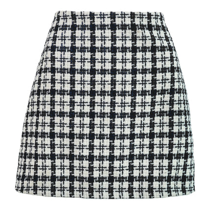 Women's Wool Plaid Mini Skirt Fall Winter High Waisted Bodycon Pencil Skirt