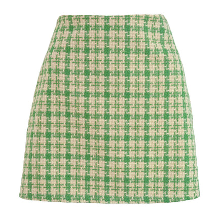 Women's Wool Plaid Mini Skirt Fall Winter High Waisted Bodycon Pencil Skirt