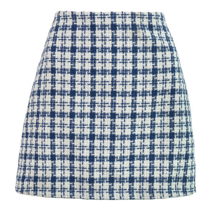 Women's Wool Plaid Mini Skirt Fall Winter High Waisted Bodycon Pencil Skirt