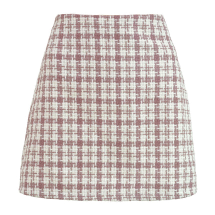 Women's Wool Plaid Mini Skirt Fall Winter High Waisted Bodycon Pencil Skirt